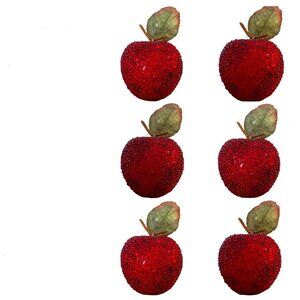 Shimmering Red Beaded Apple Christmas Ornaments - Set of 6